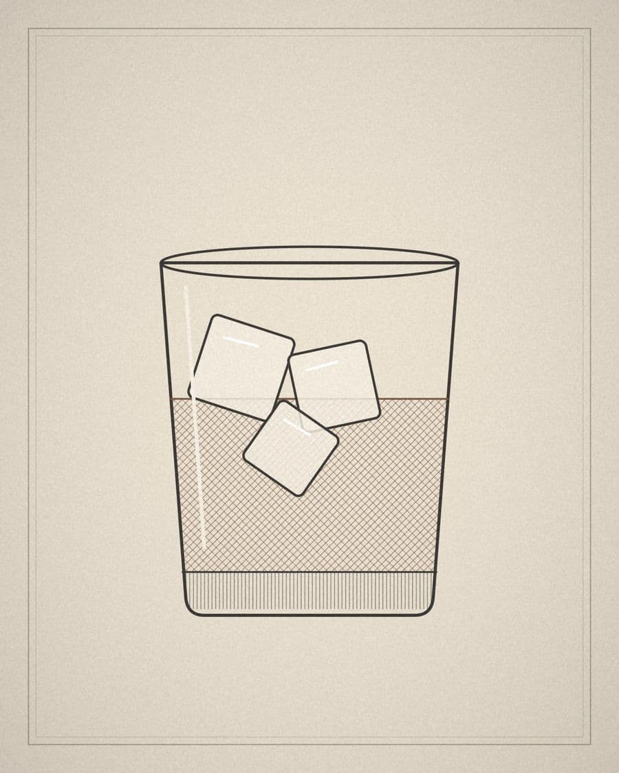 Line drawing of a tumbler with ice on cream paper