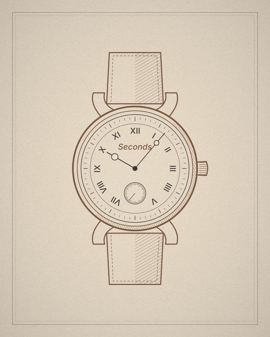 Line drawing of a wristwatch on cream paper