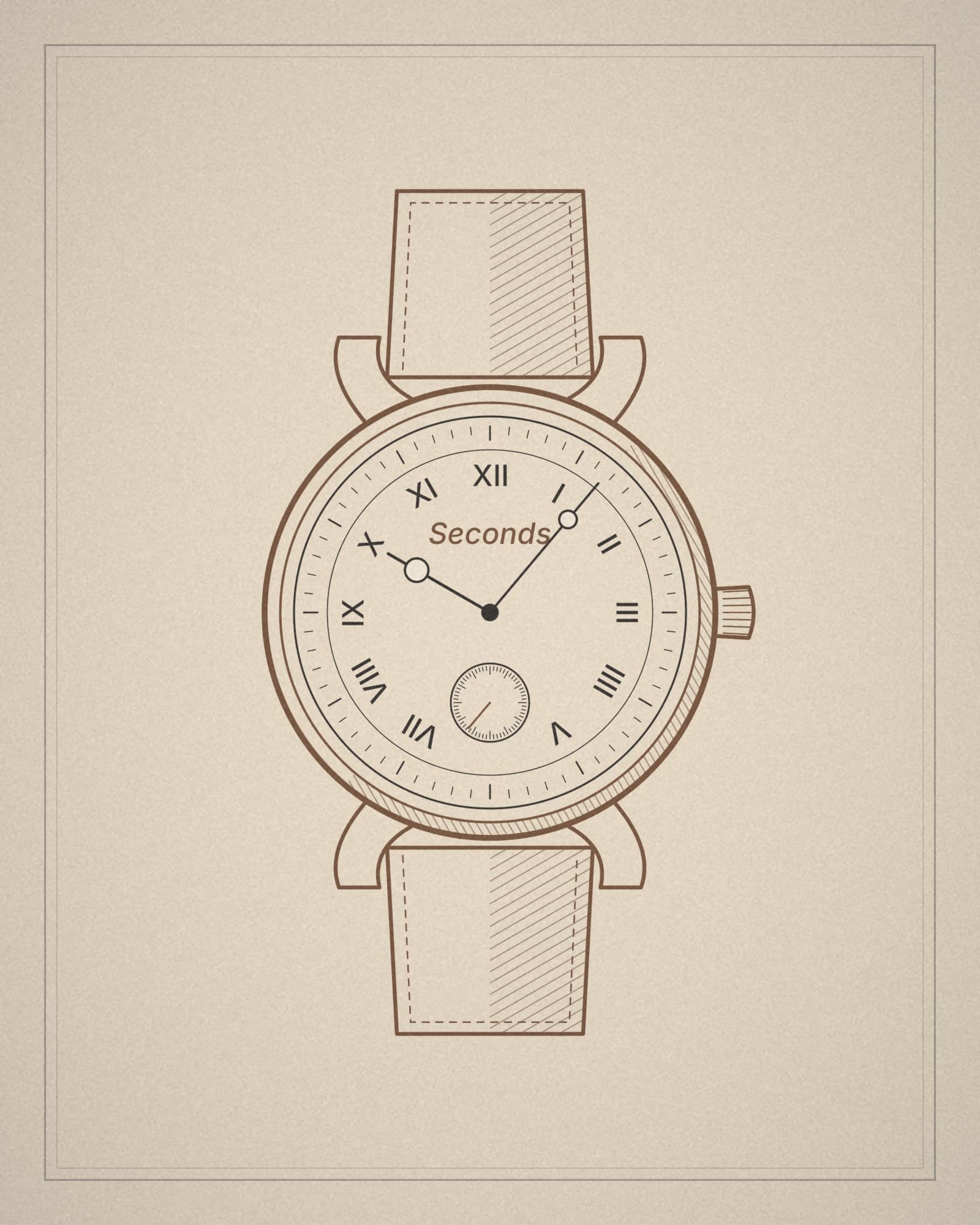 Line drawing of a wristwatch on cream paper